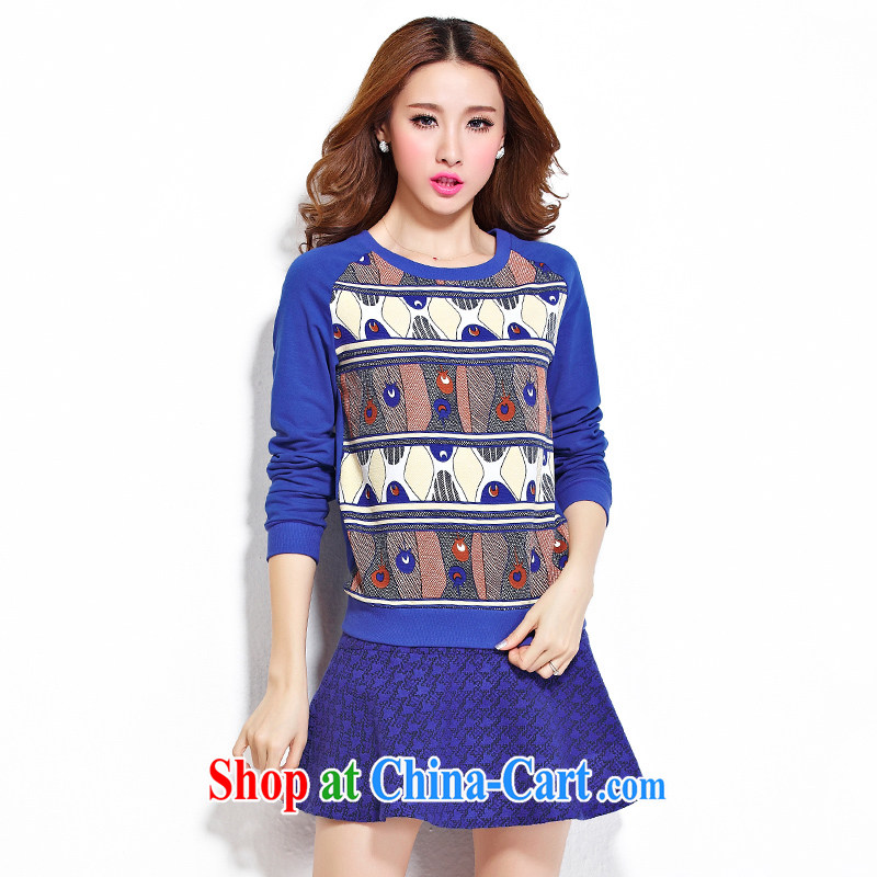 Cross-sectoral expertise provided MM autumn and winter, the larger female cartoon stamp thick sister graphics thin large long-sleeved shirt T number 2277 blue 4 XL, cross-sectoral provision (qisuo), shopping on the Internet