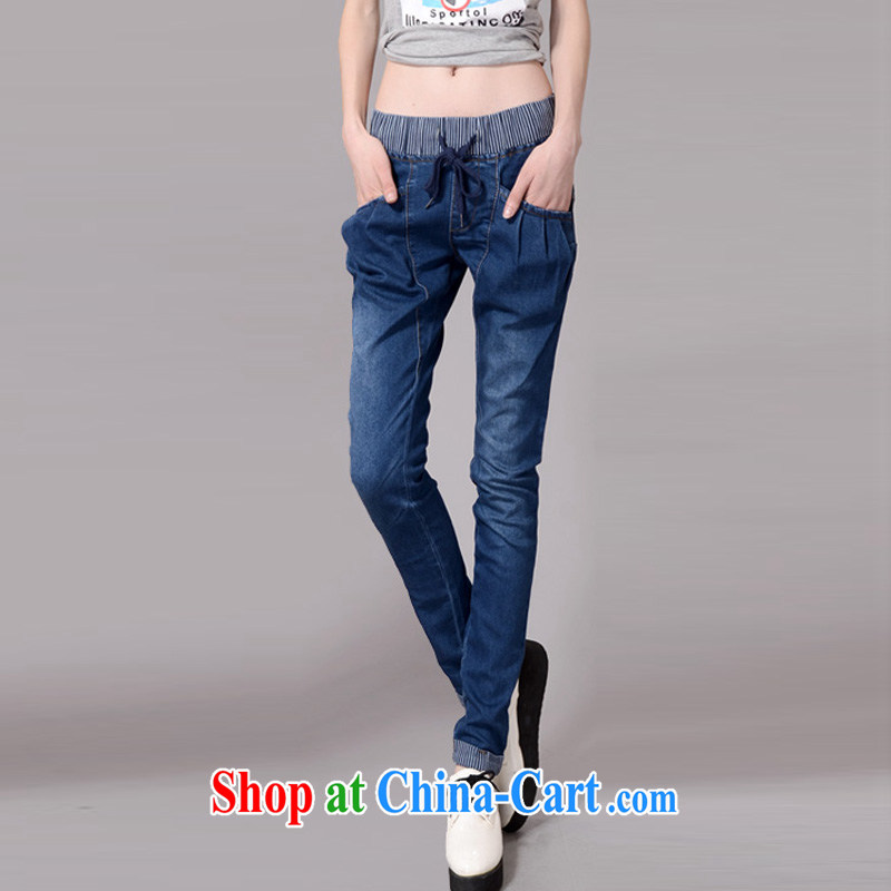 From here you can spring 2015 new Korean version of the greater code thick MM stitching, jeans girl and the fat King, trouser press 2157 large blue code XXXL, here (KOSHION), shopping on the Internet