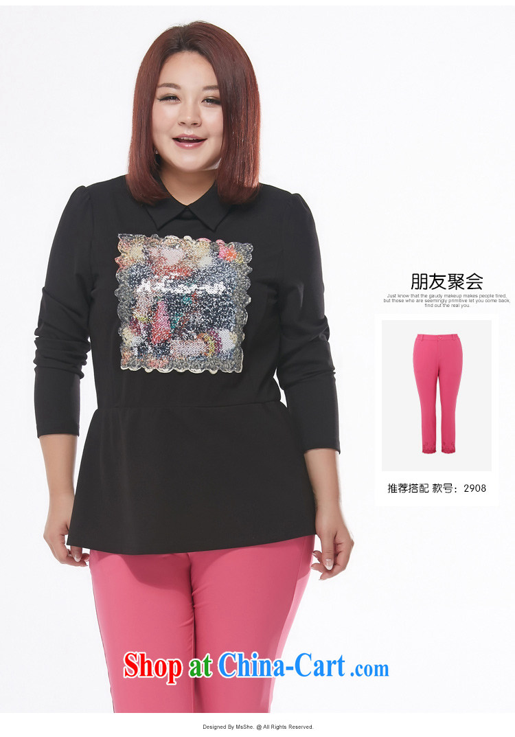 MsShe XL ladies' 2015 spring new thick MM sweet simplicity embroidery solid long-sleeved T-shirt 2149 black 6 XL pictures, price, brand platters! Elections are good character, the national distribution, so why buy now enjoy more preferential! Health