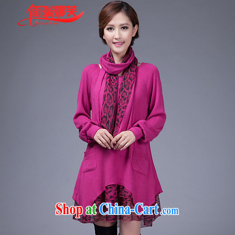 In short, will be the 2014 new Korean version the code female increase the obesity MM loose video thin leave of two pin Leopard knitted dresses J 060 Magenta 3 XL _180 - 200 _ jack