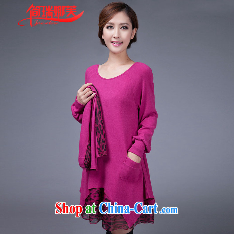 In short, will be the 2014 new Korean version of the greater code female increase the obesity MM loose video thin leave of two pin Leopard knitted dresses J 060 Magenta 3 XL (180 - 200 ) jack, in short, would be (Janrelove), online shopping