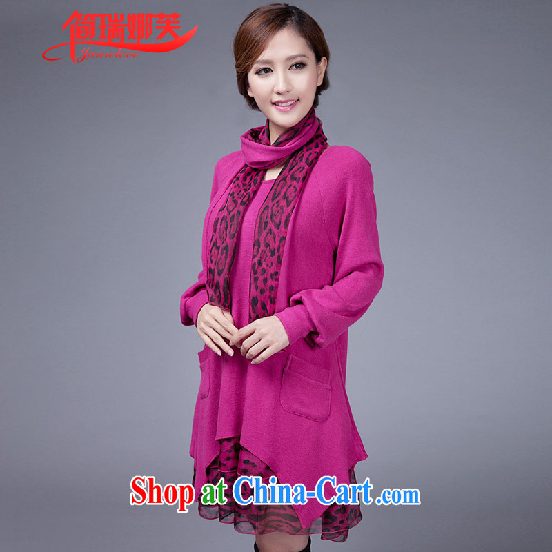 In short, will be the 2014 new Korean version of the greater code female increase the obesity MM loose video thin leave of two pin Leopard knitted dresses J 060 Magenta 3 XL (180 - 200 ) jack, in short, would be (Janrelove), online shopping