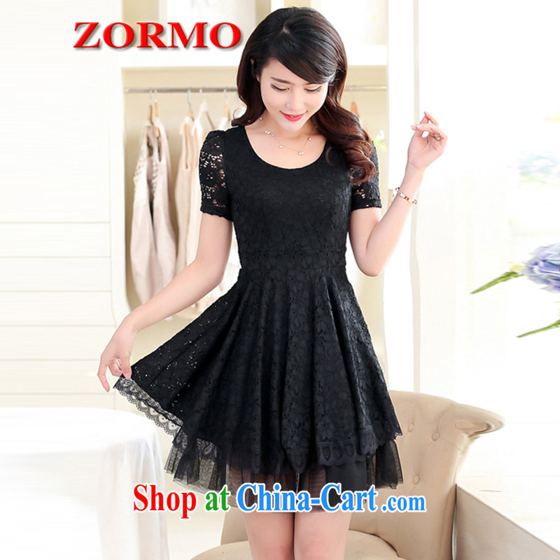 ZORMO Korean version of the greater code female summer mm thick and fat XL lace dresses Princess skirt short skirt black XXXXL 160 - 185 jack