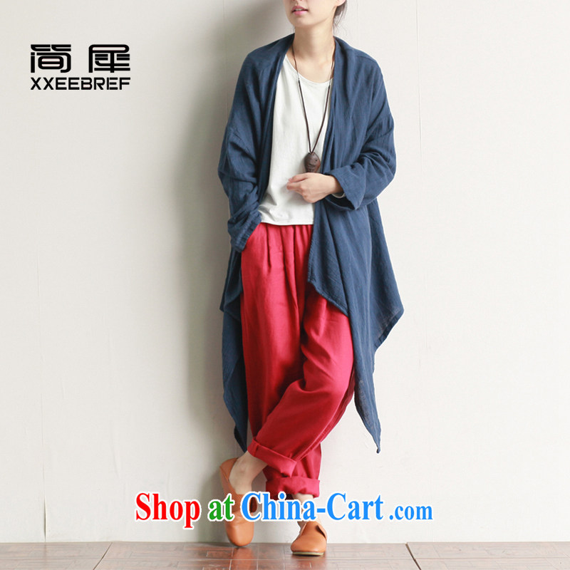 In short rhino cotton cardigan 2015 spring new literary women loose cotton skirts swing long-sleeved, long-T-shirt dark blue are code