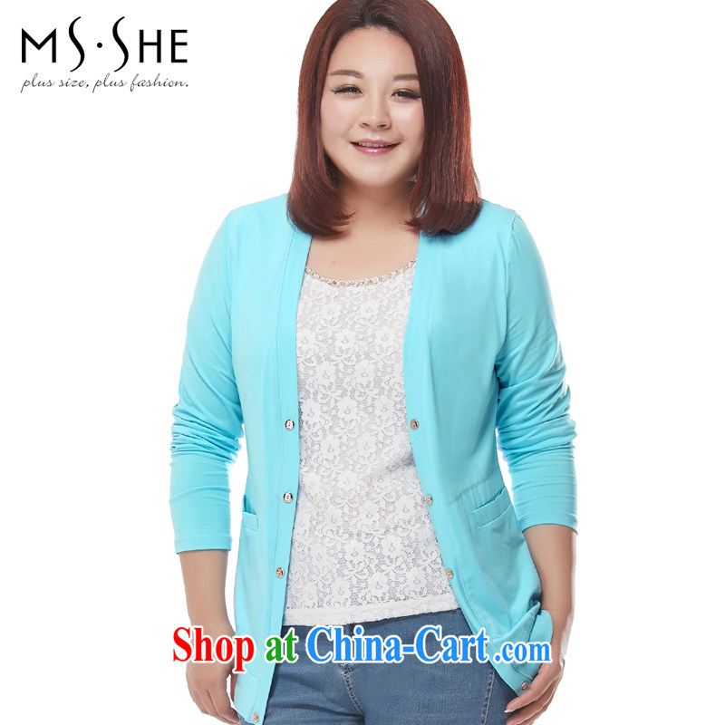msshe 2014 autumn and winter, the Korean version of the greater code graphics thin female thick mm long-sleeved cardigan jacket 7127 blue 6 XL