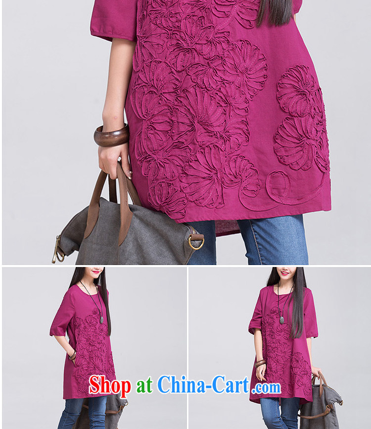 The micro-SIA new, larger female summer thick sister graphics thin, the fat and the cotton embroidered short sleeve loose round-collar, long thick mm dresses girls T-shirt wine red XXL code/145 - 160 Jack pictures, price, brand platters! Elections are good character, the national distribution, so why buy now enjoy more preferential! Health