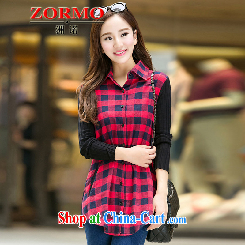 ZORMO Korean female thick mm autumn and winter, and indeed increase, grid, Ms. long, casual shirt red 5XL 175 - 195 jack