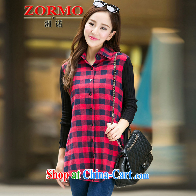 ZORMO Korean female thick mm autumn and winter, and indeed increase, grid, Ms. long, casual shirt red 5XL 175 - 195 jack, ZORMO, shopping on the Internet