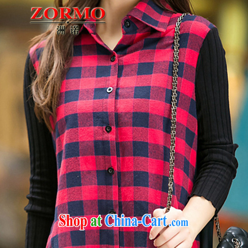 ZORMO Korean female thick mm autumn and winter, and indeed increase, grid, Ms. long, casual shirt red 5XL 175 - 195 jack, ZORMO, shopping on the Internet