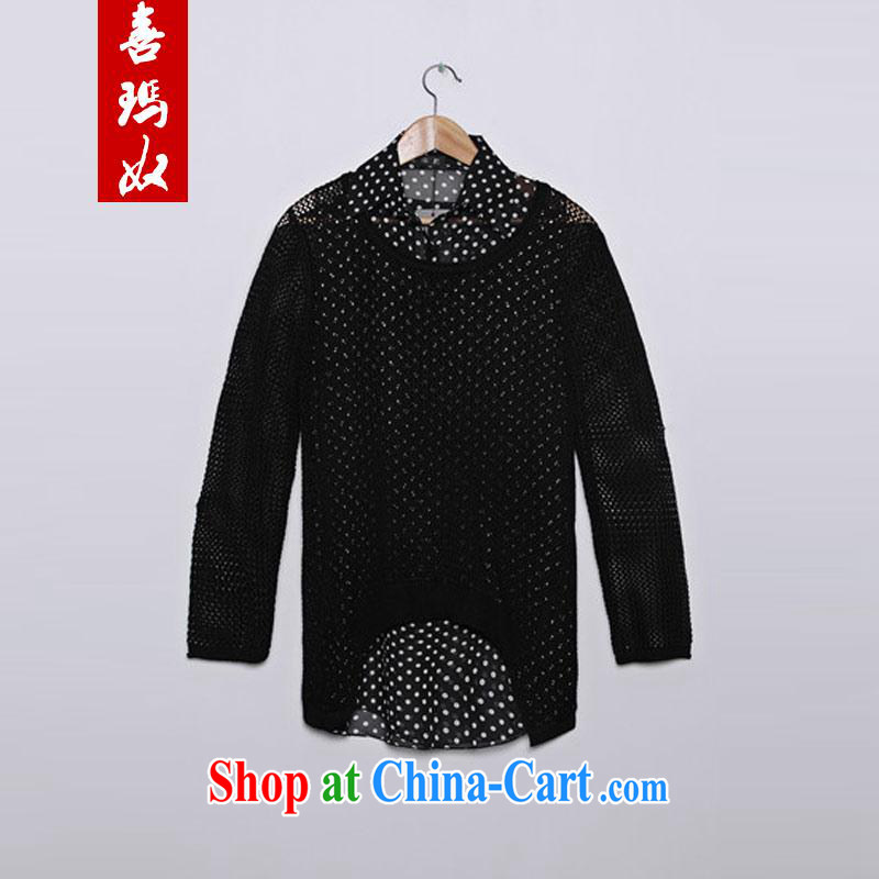 Hi Margaret slavery won the version code female decoration, graphics thin really two-piece T-shirt Openwork knit sweater snow woven shirts W 8909 Black Large Number 3 XL 190 Jack the following