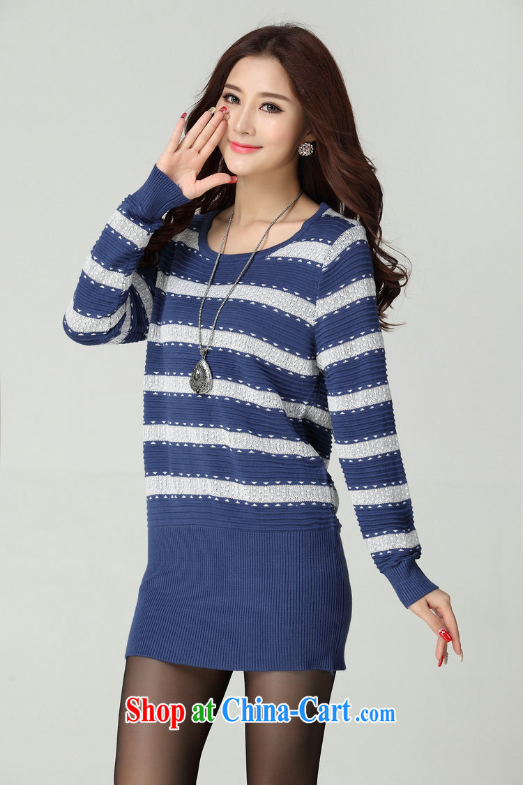 The Taliban, thick mm XL women 2015 spring loaded new Korean version round-collar cultivating solid long-sleeved sweater knitting clothing striped Sweater Knit-female blue and white, the codes are codes of chest 100 - 118 pictures, price, brand platters! Elections are good character, the national distribution, so why buy now enjoy more preferential! Health