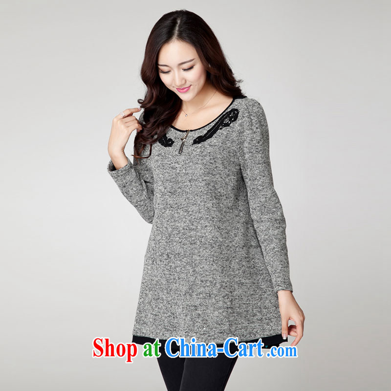 Goss (GOSY) Autumn 2014 the new, larger female fat people dress Openwork lace stitching long-sleeved dresses gray XXXXL, Al Gore, (GOSY), shopping on the Internet