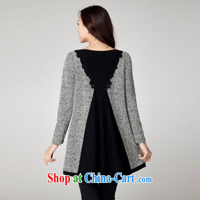 Goss (GOSY) Autumn 2014 the new, larger female fat people dress Openwork lace stitching long-sleeved dresses gray XXXXL, Al Gore, (GOSY), shopping on the Internet