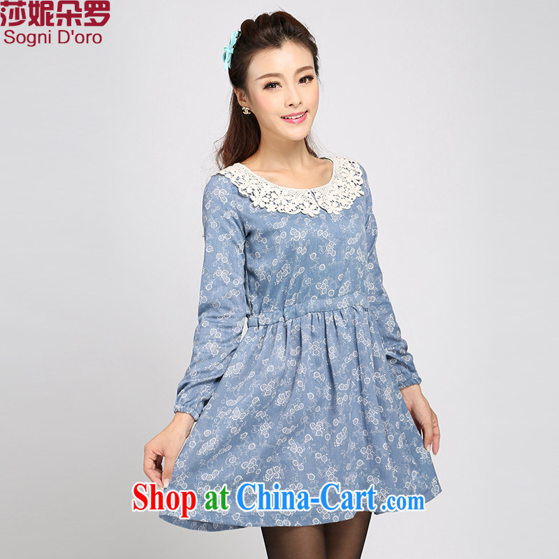 Laurie flower, the National Package Mail and indeed XL women mm thick autumn 2014 the Korean edition dolls for sweet graphics thin loose long-sleeved dresses 4001 Cape blue 6 XL
