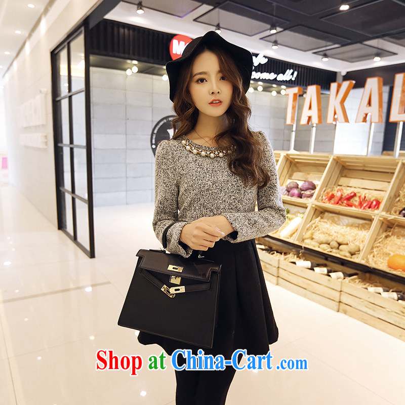 The fertilizer significantly, female 2015 mm thick Autumn with Korean version of the new graphics thin stitching long-sleeved gross? A skirt Map Color XXL