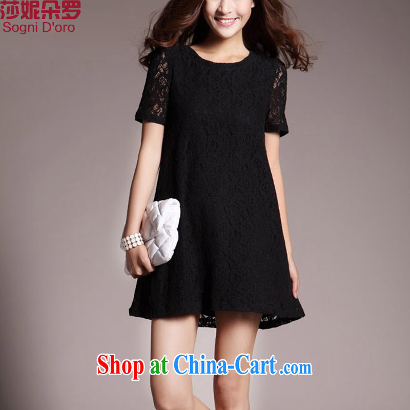 Laurie flower Luo, female summer 200 Jack thick sister new thick, graphics thin, cultivating lace dress 9347 black 5 XL _lace graphics thin section_
