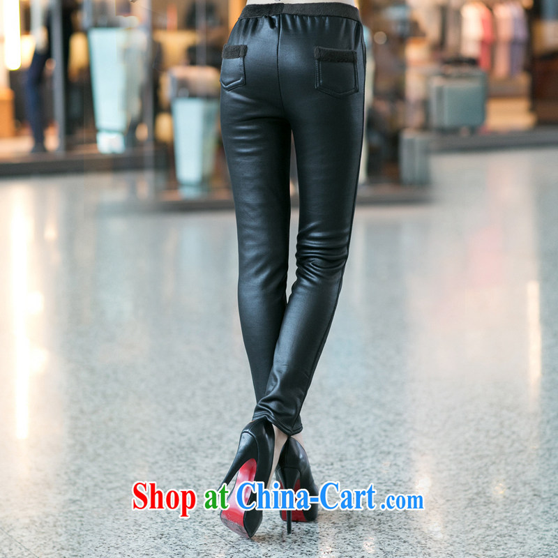 Staff of the Code's 2014 fall and winter new the lint-free cloth thick stylish leather pants 9012 black 2 XL (the lint-free cloth, quality director (Smeilovly), and, on-line shopping