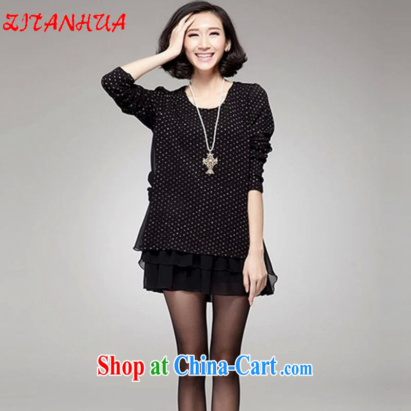 First Pan spring 2015 new, larger female thick mm video thin jacquard knitting spell series skirts Z 6533 black XXXXL