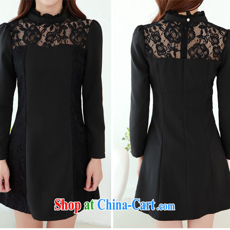 Constitution, indeed, thick sister XL girls 2015 new spring Korean lace stitching the Commission the petal collar lady, long, Yi skirt black to reference brassieres option, or the Advisory Service, constitution, and shopping on the Internet