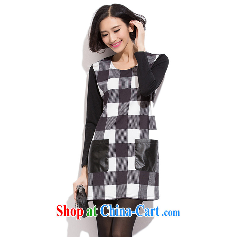 Zhang Lin , the fat XL thick mm autumn 2015 the new Korean version of the greater code thick sister Sau San video thin grid stitching even long-sleeved clothing and skirts as figure 5 XL recommendations 180 - 200 jack, Zhang Lin (ZHANGLINFEI), online shopping