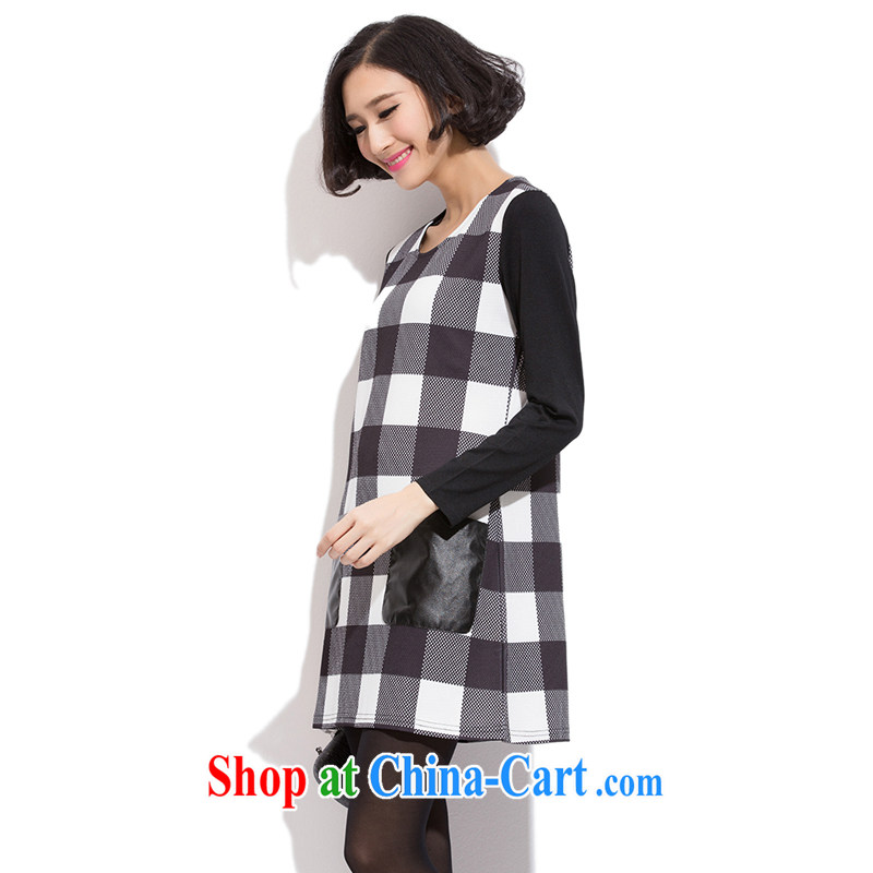 Zhang Lin , the fat XL thick mm autumn 2015 the new Korean version of the greater code thick sister Sau San video thin grid stitching even long-sleeved clothing and skirts as figure 5 XL recommendations 180 - 200 jack, Zhang Lin (ZHANGLINFEI), online shopping