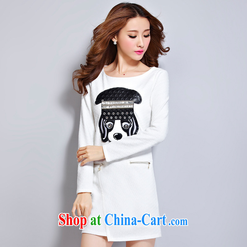 cheer for the code women with thick MM fall and winter new cartoon stamp duty on her sister graphics thin large long-sleeved dresses Item No. 2296 white 5 XL, cross-sectoral provision (qisuo), shopping on the Internet