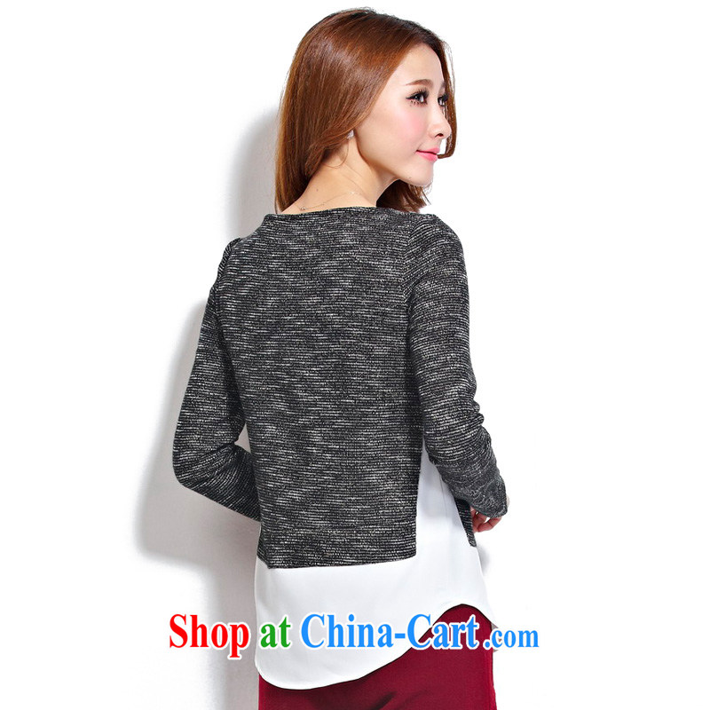 cheer for the code women with thick MM fall and winter new sweet false 2 thick sister graphics thin long-sleeved woolen shirt T pension the number 2275 black 5 XL, cheer for (qisuo), online shopping
