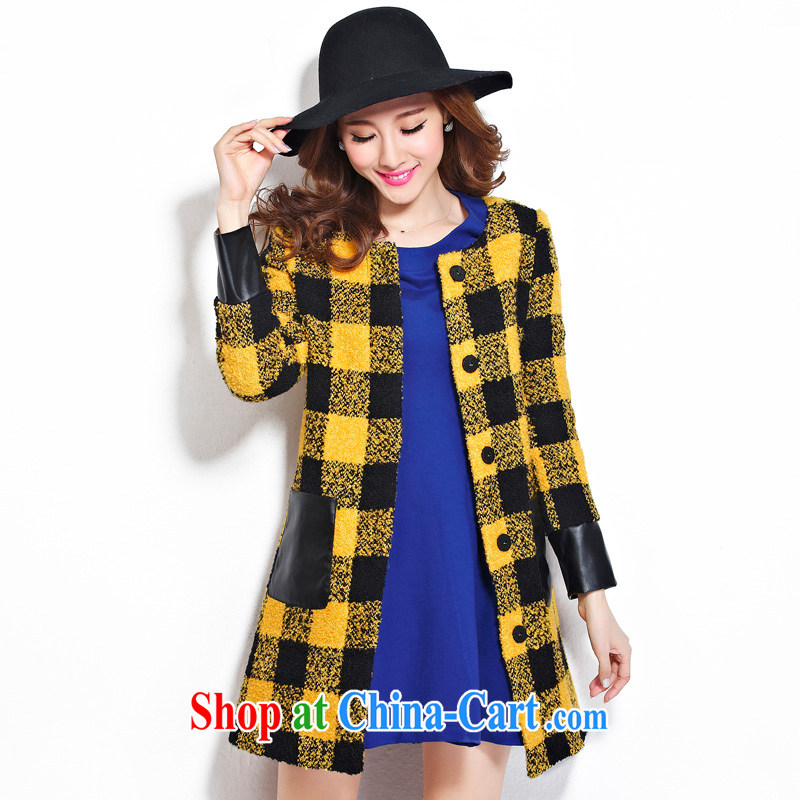 cheer for the code female thick MM autumn and winter new big grid thick sister graphics thin long fleece jacket is the number 2281 Huang 5 XL, cross-sectoral provision (qisuo), shopping on the Internet