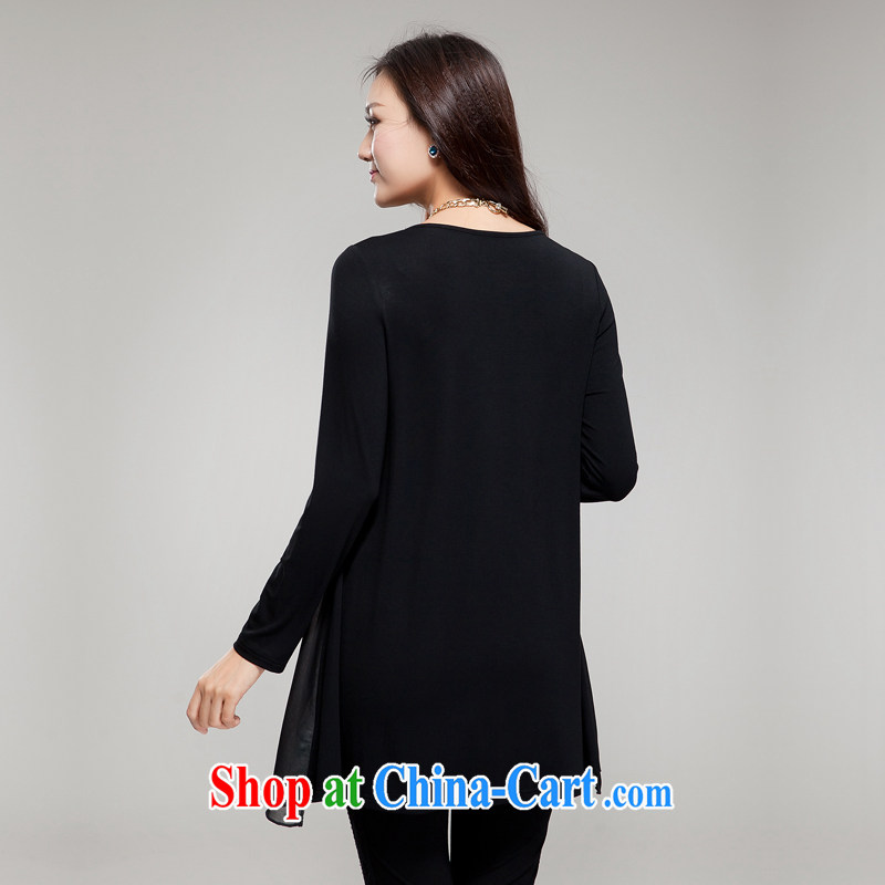 Huan Zhu Ge Ge Ge 2015 new Korean version XL girls with thick, graphics thin round-collar stamp hot drill very casual dress SM 19 black 4 XL (191 jack - 210 jack wear), Princess auspicious, shopping on the Internet