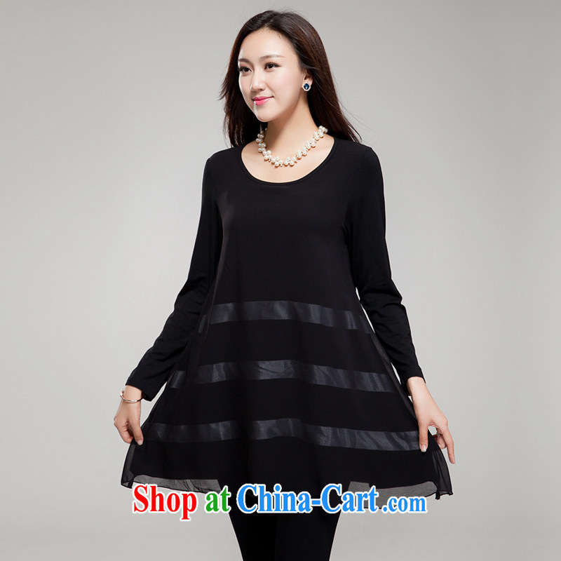 Huan Zhu Ge Ge Ge new Korean XL female fat, Video thin round-collar stitching streaks relaxed beauty dresses SM 15 black 2 XL (145 jack - 155 jack wear), Princess auspicious, shopping on the Internet