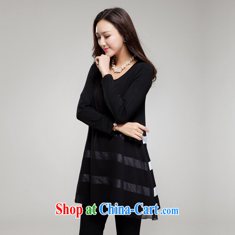 Huan Zhu Ge Ge Ge new Korean XL female fat, Video thin round-collar stitching streaks relaxed beauty dresses SM 15 black 2 XL (145 jack - 155 jack wear), Princess auspicious, shopping on the Internet