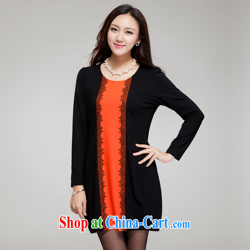 Huan Zhu Ge Ge Ge new Korean version XL girls with thick, graphics thin round-collar spell-colored loose dress SM 005 black 4XL (191 jack - 210 jack wear, giggling auspicious, shopping on the Internet