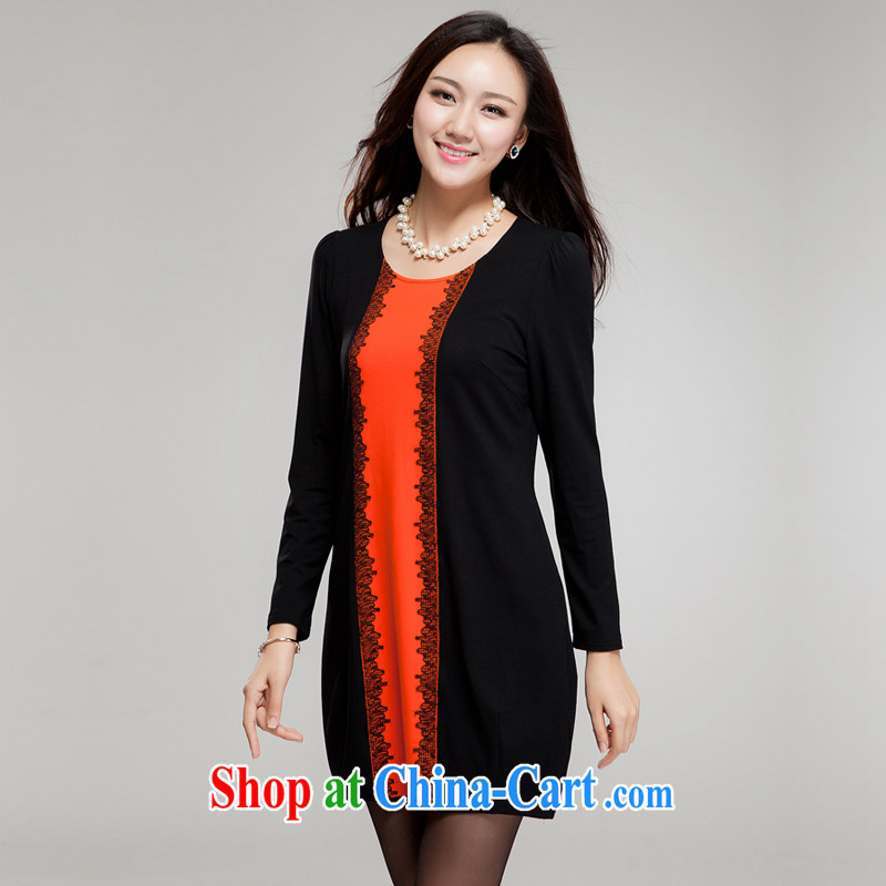 Huan Zhu Ge Ge Ge new Korean version XL girls with thick, graphics thin round-collar spell-colored loose dress SM 005 black 4XL (191 jack - 210 jack wear, giggling auspicious, shopping on the Internet