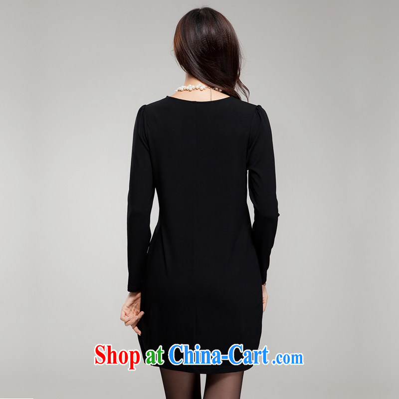 Huan Zhu Ge Ge Ge new Korean version XL girls with thick, graphics thin round-collar spell-colored loose dress SM 005 black 4XL (191 jack - 210 jack wear, giggling auspicious, shopping on the Internet