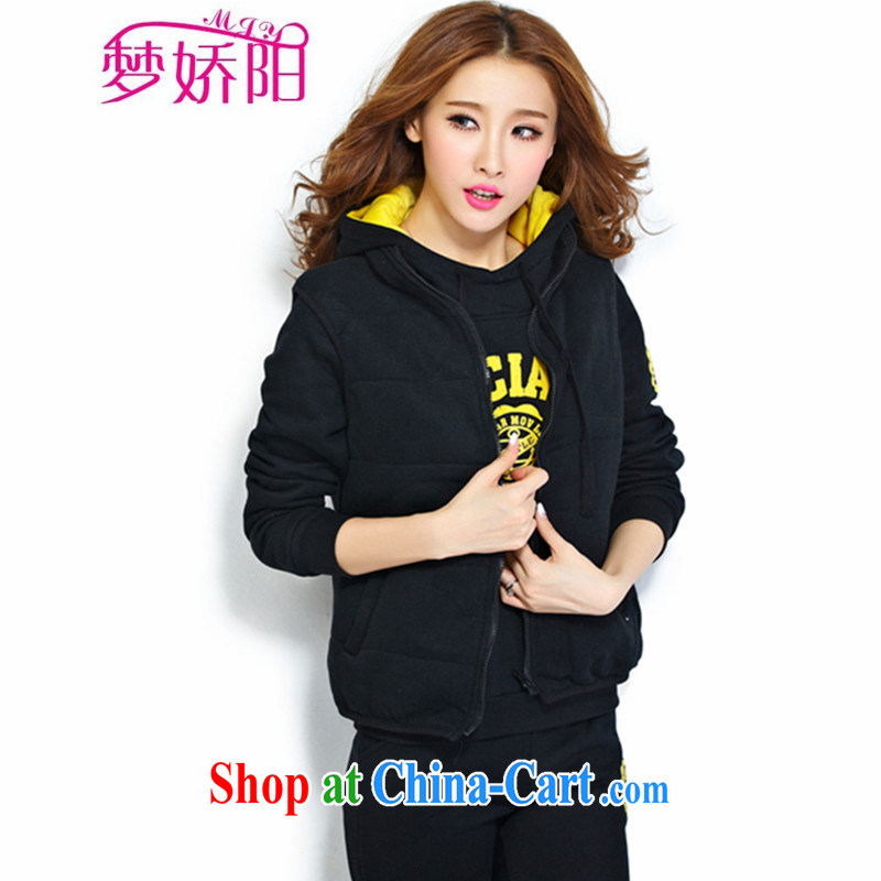 Korean fashion autumn and winter, the lint-free cloth with thick and leisure suite, Yi 3 piece female black on yellow XXXXL dream Concubine Yang (MENGJIAOYANG), shopping on the Internet
