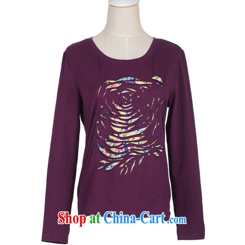 Sunrise House autumn 2014 long-sleeved 100 ground embroidered T pension round-collar cotton shirt solid code the mother is comfortable girls long-sleeved purple 3XL, Autumn Sunrise House, the Code women's clothes, and shopping on the Internet