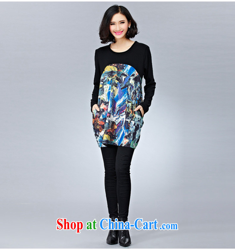 Eternal show 2014 autumn and winter, the larger female American and European digital stamp long-sleeved dresses, wear solid black 3 XL pictures, price, brand platters! Elections are good character, the national distribution, so why buy now enjoy more preferential! Health