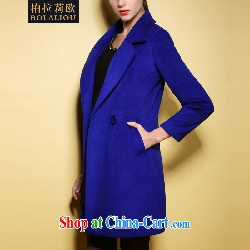 Bo-li European Women spring 2015 New Product woolen coat in Europe and high-end big temperament wool jacket is female 61,357 blue XL