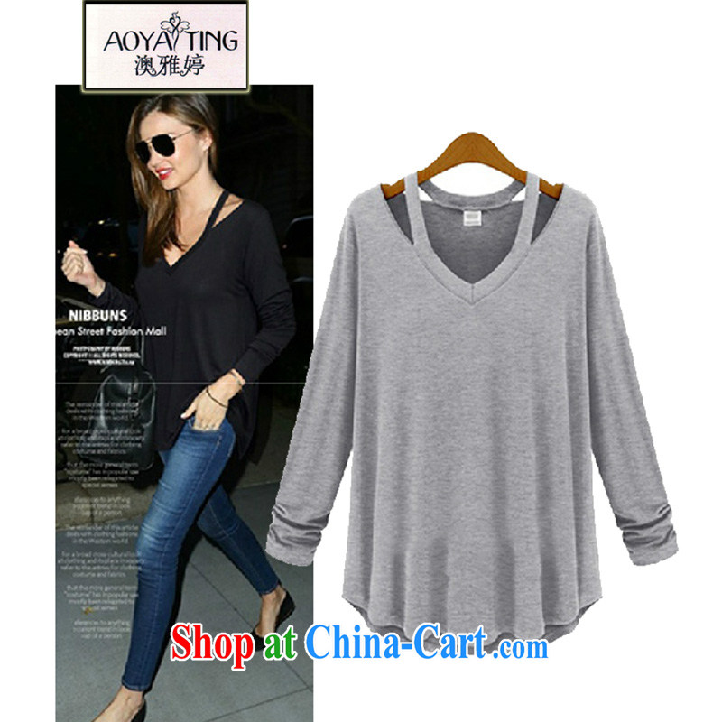 o Ya-ting 2015 Spring and Autumn new Korean beauty is the XL T-shirt round V collar solid shirt T shirts girls solid color light gray 5 XL recommends that you 175 - 200 jack