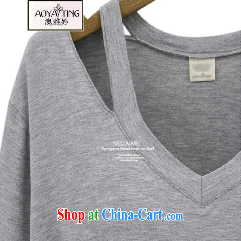 o Ya-ting 2015 Spring and Autumn new Korean beauty is indeed the XL T-shirt round V collar solid shirt T shirts girls solid color light gray 5 XL recommends that you 175 - 200 jack, O Ya-ting (aoyating), online shopping