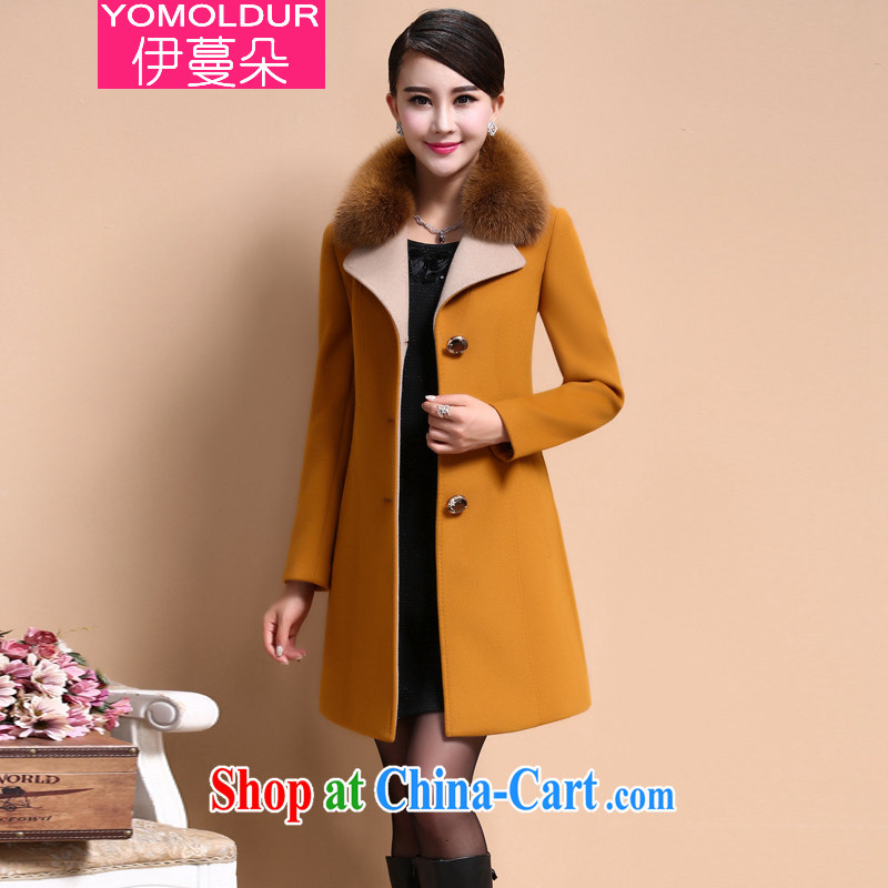 The evergreens flower winter 2014 Korean gross for larger women, long, cashmere wool coat this jacket female DM 603 yellow M, evergreens Flower (YOMOLDUR), online shopping