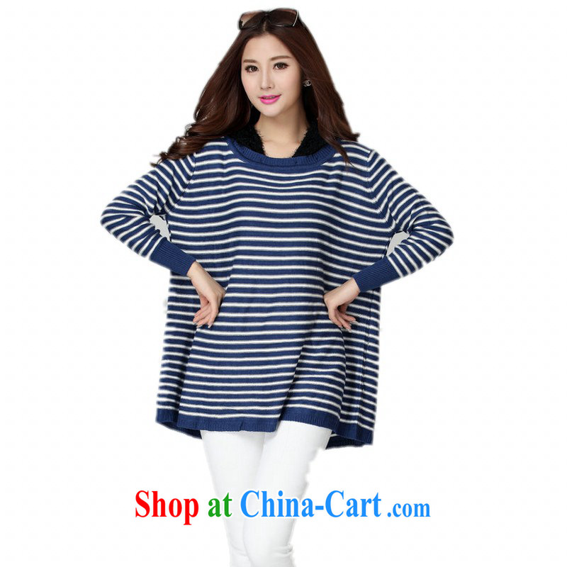 Constitution, colorful package mail King and indeed T shirt Korean vogue and Stripes cap knit-ribbed long-sleeved loose OL graphics thin gown mm thick blue one size fits 130 - 180 jack