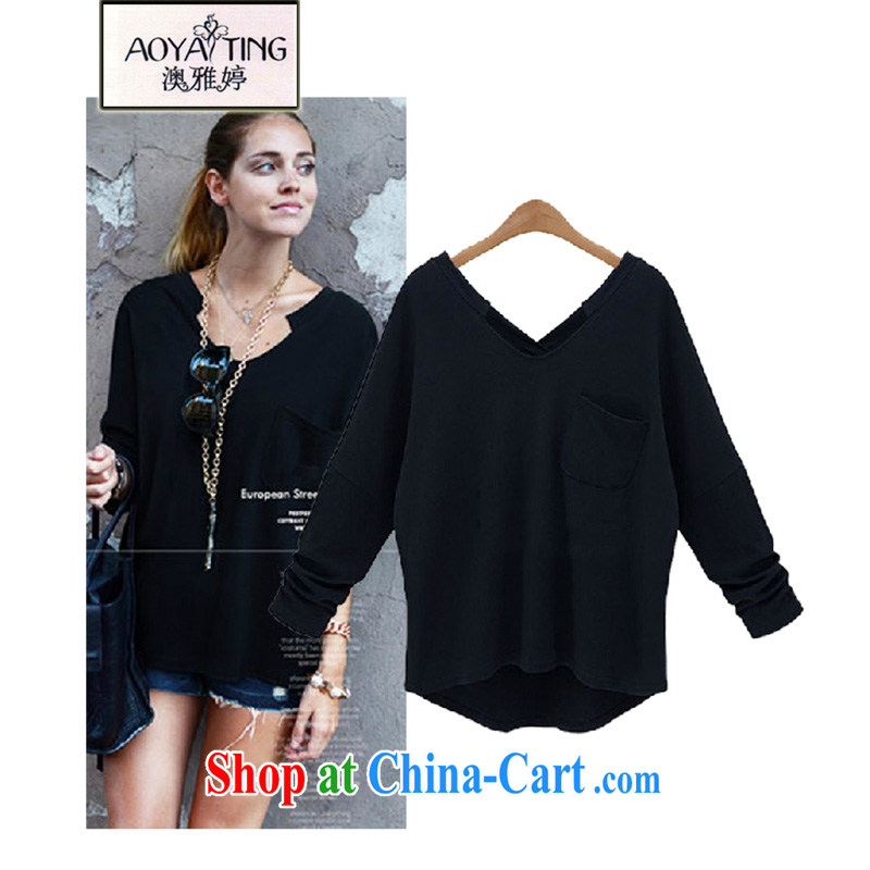 o Ya-ting 2015 spring new T shirts and indeed XL female American black long sleeved V collar solid shirt female W 65 black 5 XL recommends that you 175 - 200 jack