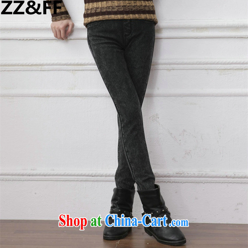 ZZ &FF autumn and winter, the lint-free cloth with thick jeans female Elastic waist graphics skinny legs pencil pants and indeed increase, female fat MM Korean black gray snowflake the lint-free cloth, XXXXXL ZZ &FF, shopping on the Internet