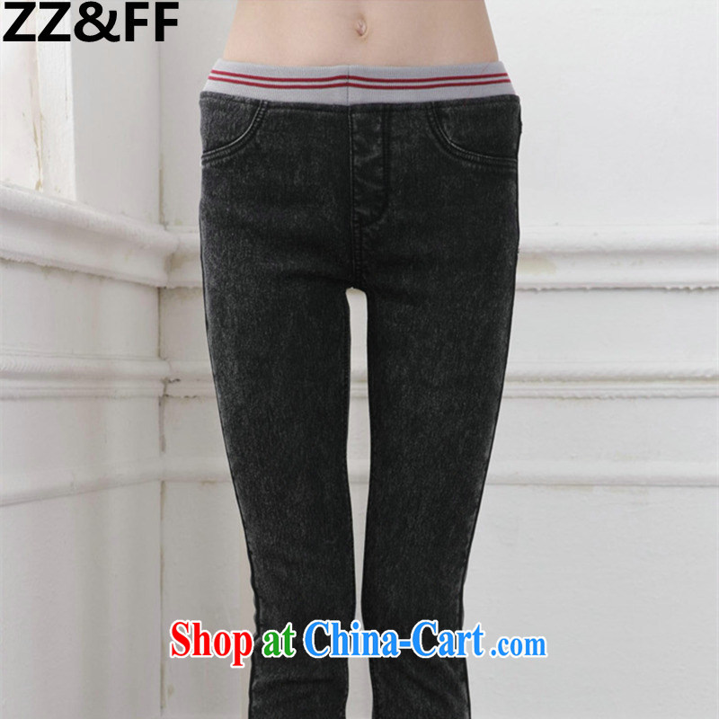 ZZ &FF autumn and winter, the lint-free cloth with thick jeans female Elastic waist graphics skinny legs pencil pants and indeed increase, female fat MM Korean black gray snowflake the lint-free cloth, XXXXXL ZZ &FF, shopping on the Internet