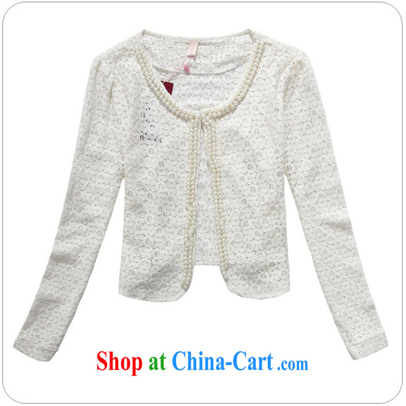 The delivery package mail as soon as possible early autumn 20,141 100 ground sweet exquisite nails Pearl long-sleeved shawl lace biological air quality dress small jacket larger graphics thin cardigan white XXXL, land is still the garment, shopping on the Internet