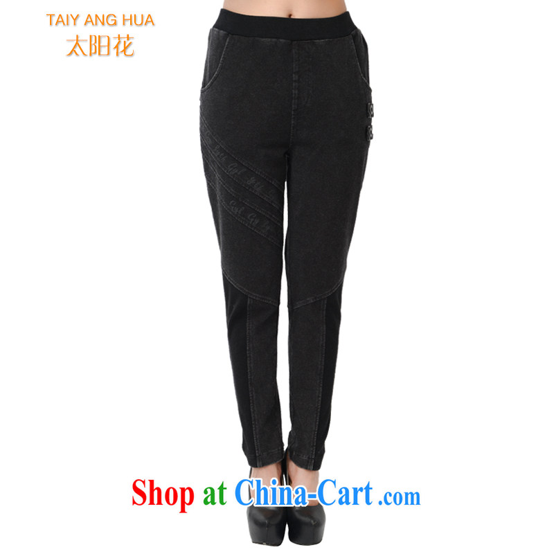 Sun Flower larger ladies' pants thick MM winter 2014 new the lint-free cloth thick warm trousers pants 6166 black 6 XL _waist 84 - 114 cm_