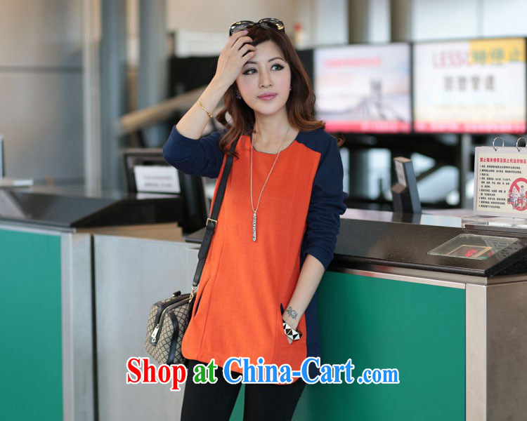 SE 2015 spring new Korean female stylish stitching knocked color T-shirt large, female fat MM loose T pension picture color 4 XL for 150 - 165 Jack pictures, price, brand platters! Elections are good character, the national distribution, so why buy now enjoy more preferential! Health