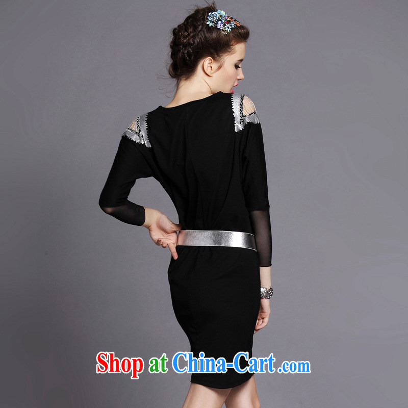 Europe and North America on the MM code fall and winter new women with 2014 graphics thin light, Openwork pin Pearl sense of long-sleeved dresses black 5 XL (90 - 100 ) KG, colorful, and shopping on the Internet