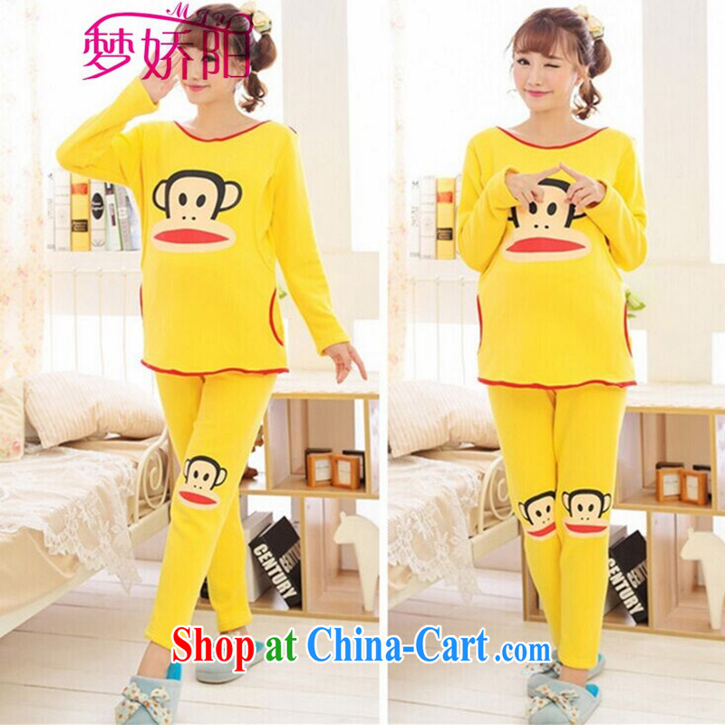 Winter the lint-free cloth thick thermal underwear Kit pregnant women with autumn autumn clothing pants fall in load-service nursing pajamas yellow XL